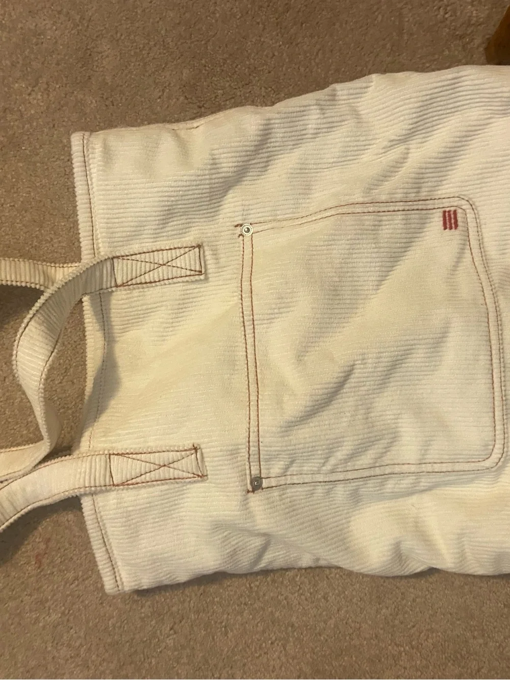 Cream Canvas Tote with Front Patch Pocket and Reinforced Handles